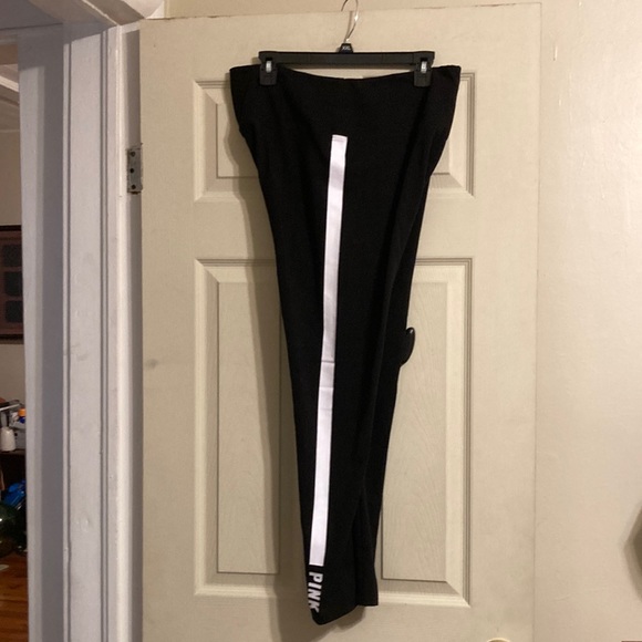 NWT Pink Cotton High Waist Full Length Legging - Pure Black/Foil stripe - Picture 10 of 14